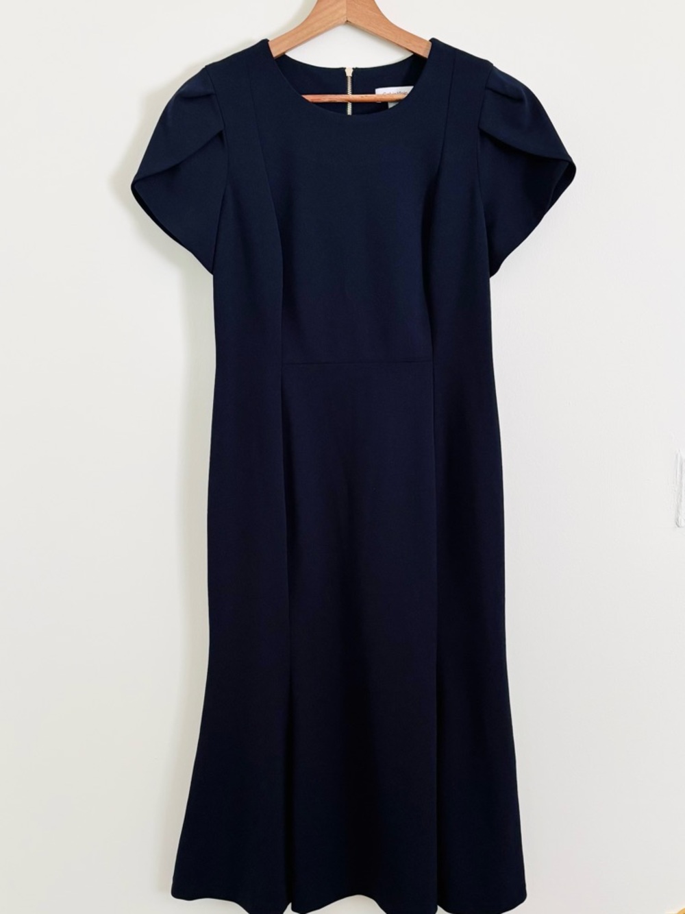 Calvin Klein Cap-Sleeved Midi Dress in Navy